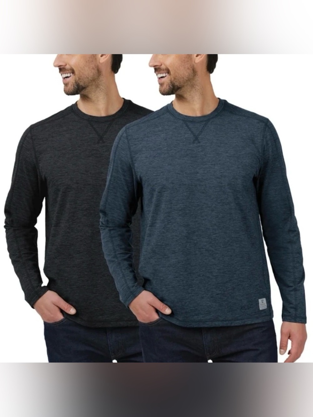 2 Pack Rugged Elements Men's Sueded Long-Sleeve Heathered Crew Tees. Size XXL